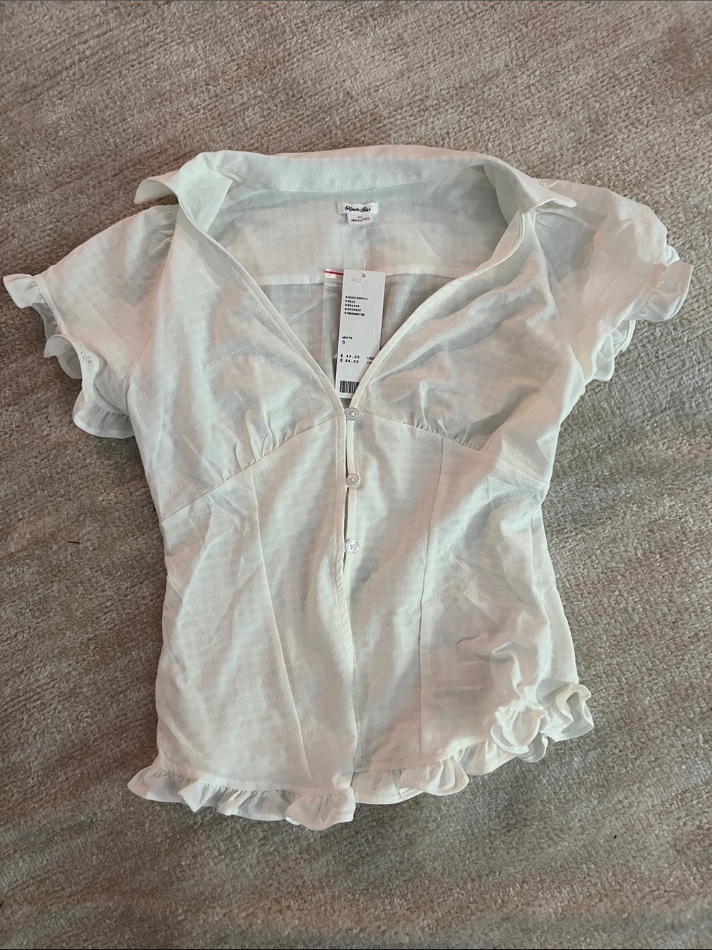 Urban Outfitters White Ruffle-Trim Button Front Blouse - Picture 1 of 2
